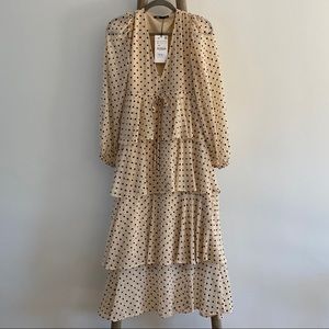 ZARA Pink Polka Dot Midi Dress Sz S NWT